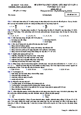 Đề kiểm tra chất lượng giữa học kỳ II môn Vật lý Lớp 12 - Mã đề 210 - Trường THPT Lê Quý Đôn