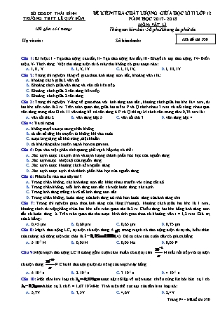 Đề kiểm tra chất lượng giữa học kỳ II môn Vật lý Lớp 12 - Mã đề 530 - Trường THPT Lê Quý Đôn