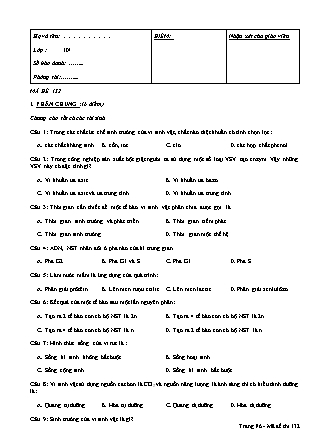 Đề kiểm tra học kỳ II môn Sinh học Lớp 10 - Mã đề 132 (Có đáp án)