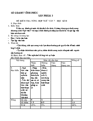 Đề kiểm tra tổng hợp đề Ngữ văn Lớp 7 - Học kỳ II - Sở GD&ĐT Vĩnh Phúc (Có ma trận và đáp án)