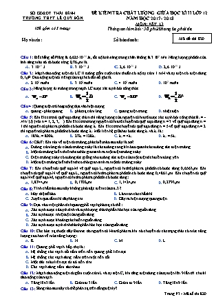 Đề kiển tra chất lượng giữa học kỳ II môn Vật lý Lớp 12 - Mã đề 820 - Năm học 2017-2018 - Trường THPT Lê Quý Đôn