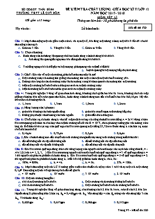 Đề kiển tra chất lượng giữa học kỳ II môn Vật lý Lớp 12 - Mã đề 520 - Năm học 2017-2018 - Trường THPT Lê Quý Đôn