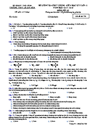 Đề kiển tra chất lượng giữa học kỳ II môn Vật lý Lớp 12 - Mã đề 720 - Năm học 2017-2018 - Trường THPT Lê Quý Đôn