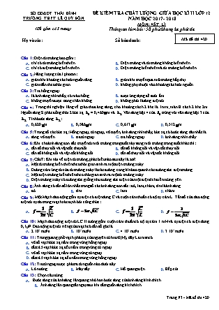 Đề kiển tra chất lượng giữa học kỳ II môn Vật lý Lớp 12 - Mã đề 420 - Năm học 2017-2018 - Trường THPT Lê Quý Đôn