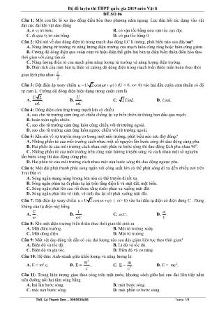Đề luyện thi THPT Quốc gia năm 2019 môn Vật lý Lớp 12 - Đề số 06 (Có và đáp án)