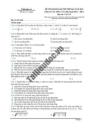 Đề tham khảo kỳ thi THPT Quốc gia năm 2019 môn Vật lý Lớp 12 - Đề 1 (Chuẩn cấu trúc)