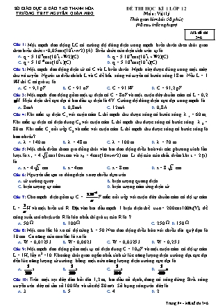 Đề thi học kỳ I môn Vật lý Lớp 12 - Mã đề 346 - Trường THPT Nguyễn Quán Nho