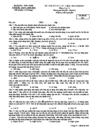 Đề thi kiểm tra chất lượng lần 3 môn Vật lý Lớp 12 - Mã đề 209 - Năm học 2018-2019 - Trường THPT Liễn Sơn