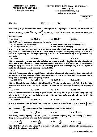 Đề thi kiểm tra chất lượng lần 3 môn Vật lý Lớp 12 - Mã đề 357 - Năm học 2018-2019 - Trường THPT Liễn Sơn