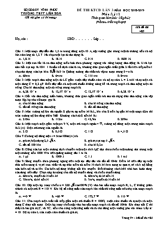 Đề thi kiểm tra chất lượng lần 3 môn Vật lý Lớp 12 - Mã đề 485 - Năm học 2018-2019 - Trường THPT Liễn Sơn