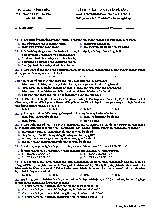 Đề thi kiểm tra Chuyên đề lần 3 môn Sinh học Lớp 12 - Mã đề 570 - Năm học 2018-2019 - Trường THPT Liễn Sơn