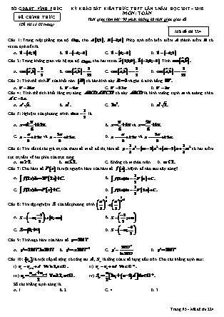 Đề thi môn Toán học - Kỳ thi khảo sát kiến thức THPT lần 2 - Mã đề 224 - Năm học 2017-2018 - Sở GD&ĐT Vĩnh Phúc