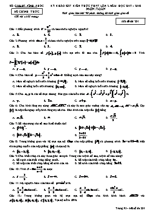 Đề thi môn Toán học - Kỳ thi khảo sát kiến thức THPT lần 2 - Mã đề 201 - Năm học 2017-2018 - Sở GD&ĐT Vĩnh Phúc