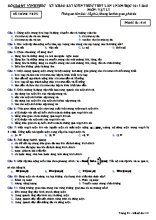 Đề thi môn Vật lý - Kỳ thi khảo sát kiến thức THPT lần 2 - Mã đề 414 - Năm học 2017-2018 - Sở GD&ĐT Vĩnh Phúc