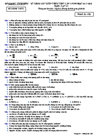 Đề thi môn Vật lý - Kỳ thi khảo sát kiến thức THPT lần 2 - Mã đề 420 - Năm học 2017-2018 - Sở GD&ĐT Vĩnh Phúc