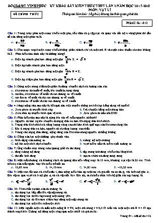 Đề thi môn Vật lý - Kỳ thi khảo sát kiến thức THPT lần 2 - Mã đề 412 - Năm học 2017-2018 - Sở GD&ĐT Vĩnh Phúc