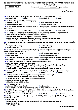 Đề thi môn Vật lý - Kỳ thi khảo sát kiến thức THPT lần 2 - Mã đề 413 - Năm học 2017-2018 - Sở GD&ĐT Vĩnh Phúc