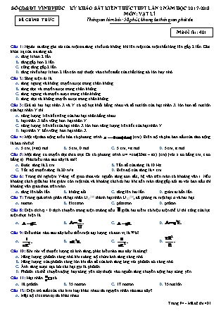 Đề thi môn Vật lý - Kỳ thi khảo sát kiến thức THPT lần 2 - Mã đề 401 - Năm học 2017-2018 - Sở GD&ĐT Vĩnh Phúc