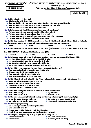 Đề thi môn Vật lý - Kỳ thi khảo sát kiến thức THPT lần 2 - Mã đề 402 - Năm học 2017-2018 - Sở GD&ĐT Vĩnh Phúc