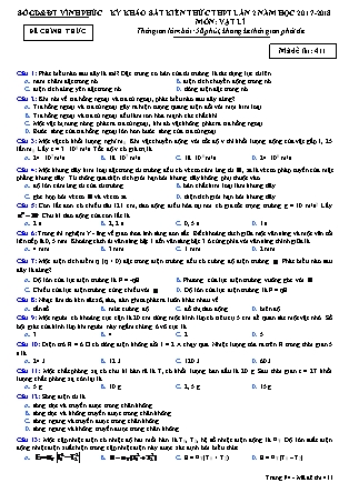 Đề thi môn Vật lý - Kỳ thi khảo sát kiến thức THPT lần 2 - Mã đề 411 - Năm học 2017-2018 - Sở GD&ĐT Vĩnh Phúc