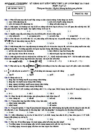 Đề thi môn Vật lý - Kỳ thi khảo sát kiến thức THPT lần 2 - Mã đề 403 - Năm học 2017-2018 - Sở GD&ĐT Vĩnh Phúc