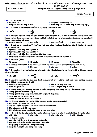 Đề thi môn Vật lý - Kỳ thi khảo sát kiến thức THPT lần 2 - Mã đề 409 - Năm học 2017-2018 - Sở GD&ĐT Vĩnh Phúc