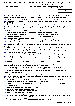 Đề thi môn Vật lý - Kỳ thi khảo sát kiến thức THPT lần 2 - Mã đề 423 - Năm học 2017-2018 - Sở GD&ĐT Vĩnh Phúc