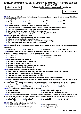 Đề thi môn Vật lý - Kỳ thi khảo sát kiến thức THPT lần 2 - Mã đề 424 - Năm học 2017-2018 - Sở GD&ĐT Vĩnh Phúc