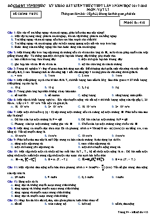 Đề thi môn Vật lý - Kỳ thi khảo sát kiến thức THPT lần 2 - Mã đề 415 - Năm học 2017-2018 - Sở GD&ĐT Vĩnh Phúc