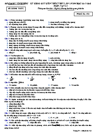 Đề thi môn Vật lý - Kỳ thi khảo sát kiến thức THPT lần 2 - Mã đề 421 - Năm học 2017-2018 - Sở GD&ĐT Vĩnh Phúc