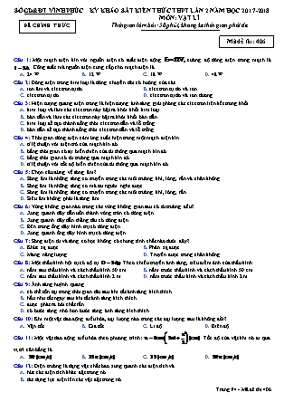 Đề thi môn Vật lý - Kỳ thi khảo sát kiến thức THPT lần 2 - Mã đề 406 - Năm học 2017-2018 - Sở GD&ĐT Vĩnh Phúc