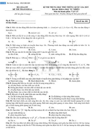 Đề thi tham khảo môn Vật lý Lớp 12 - Kỳ thi THPT Quốc gia năm 2019 - Mã đề 001 - Bùi Xuân Dương