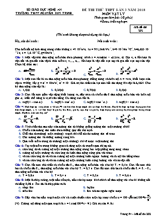 Đề thi thử THPT lần 3 năm 2018 môn Vật lý Lớp 12 - Mã đề 202 - Trường THPT Nguyễn Duy Trinh
