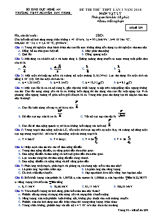 Đề thi thử THPT lần 3 năm 2018 môn Vật lý Lớp 12 - Mã đề 209 - Trường THPT Nguyễn Duy Trinh