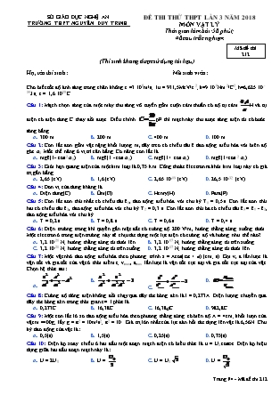 Đề thi thử THPT lần 3 năm 2018 môn Vật lý Lớp 12 - Mã đề 212 - Trường THPT Nguyễn Duy Trinh