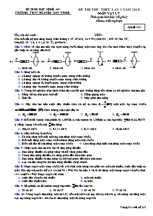 Đề thi thử THPT lần 3 năm 2018 môn Vật lý Lớp 12 - Mã đề 213 - Trường THPT Nguyễn Duy Trinh