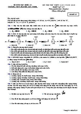 Đề thi thử THPT lần 3 năm 2018 môn Vật lý Lớp 12 - Mã đề 215 - Trường THPT Nguyễn Duy Trinh