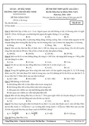 Đề thi thử THPT Quốc gia lần 1 môn Vật lý Lớp 12 - Mã đề 101 - Năm học 2018-2017 - Trường THPT chuyên Bắc Ninh