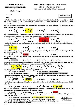 Đề thi thử THPT Quốc gia lần III môn Vật lý Lớp 12 - Mã đề 001 - Năm học 2017-2018 - Trường THPT Thanh Hà