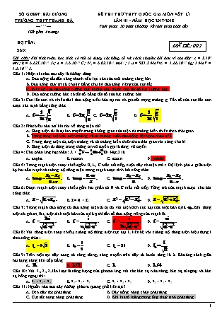 Đề thi thử THPT Quốc gia lần III môn Vật lý Lớp 12 - Mã đề 002 - Năm học 2017-2018 - Trường THPT Thanh Hà