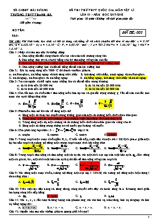 Đề thi thử THPT Quốc gia lần III môn Vật lý Lớp 12 - Mã đề 003 - Năm học 2017-2018 - Trường THPT Thanh Hà