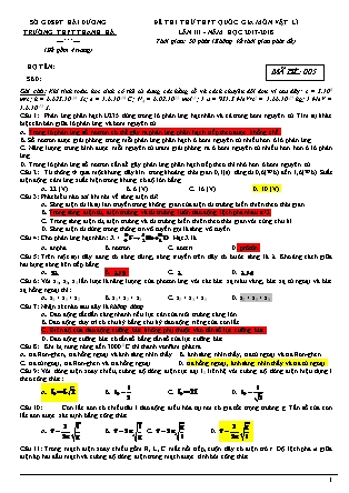 Đề thi thử THPT Quốc gia lần III môn Vật lý Lớp 12 - Mã đề 005 - Năm học 2017-2018 - Trường THPT Thanh Hà