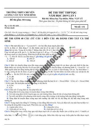 Đề thi thử THPT Quốc gia năm 2019 lần 1 môn Vật lý - Mã đề 132 - Trường THPT chuyên Lương Văn Tụy