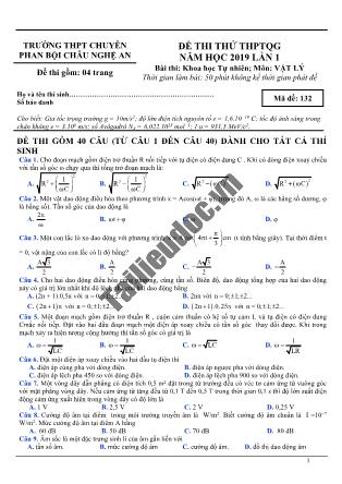 Đề thi thử THPT Quốc gia năm 2019 lần 1 môn Vật lý - Mã đề 132 - Trường THPT chuyên Phan Bội Châu