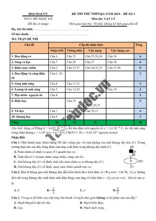 Đề thi thử THPT Quốc gia năm 2019 môn Vật lý Lớp 12 - Đề số 3 - Đỗ Ngọc Hà (Có đáp án)