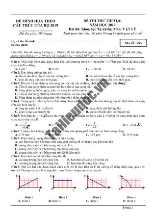 Đề thi thử THPT Quốc gia năm 2019 môn Vật lý Lớp 12 - Mã đề 005 (Có đáp án)
