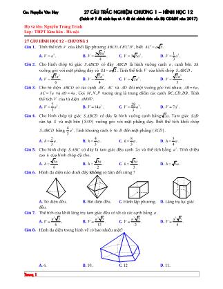 27 câu trắc nghiệm chương I môn Hình học Lớp 12 - Nguyễn Văn Huy