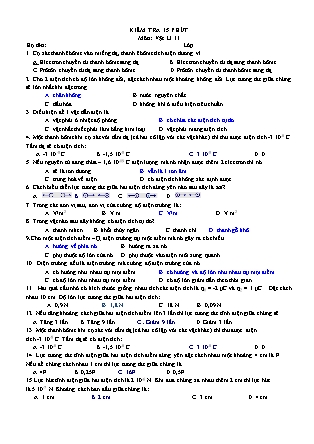 Bài kiểm tra 15 phút môn Vật lý Lớp 11 (Có đáp án)