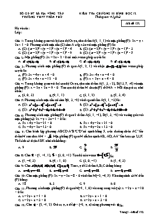 Bài kiểm tra chương III môn Hình học Lớp 12 - Mã đề 132 - Trường THPT Trần Phú