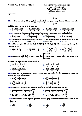 Bài kiểm tra chương III môn Hình học Lớp 12 - Trung tâm GDTX Hải Phòng